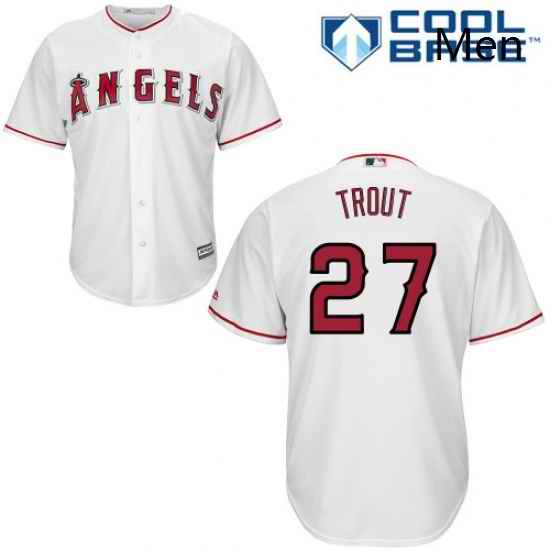 Mens Majestic Los Angeles Angels of Anaheim 27 Mike Trout Replica White Home Cool Base MLB Jersey